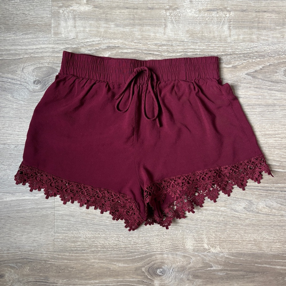Forever 21 Burgundy High Waist Lace Shorts